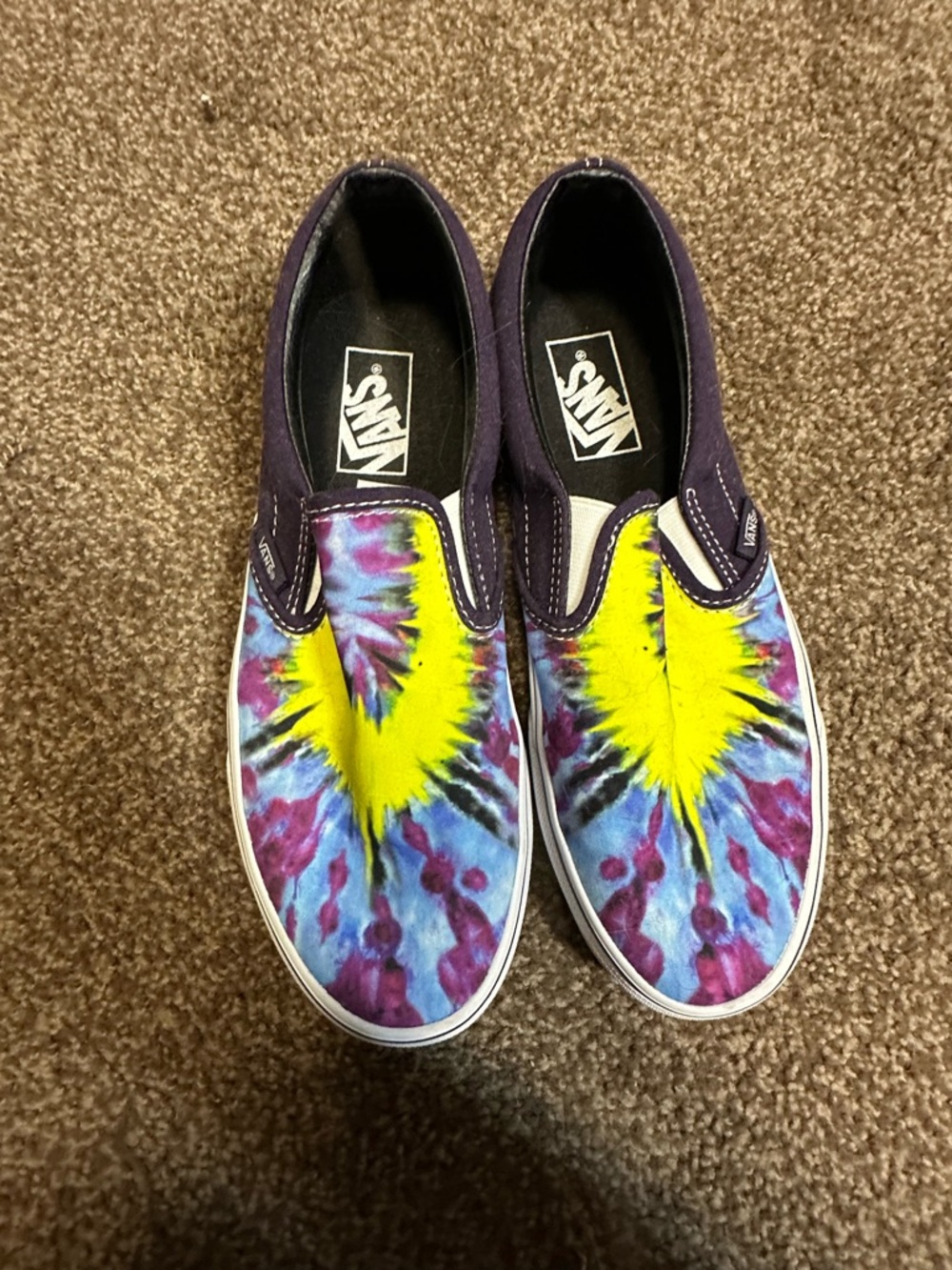 Vans Tie-Dye Slip-On Sneakers in Yellow, Blue & Purple